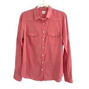 J. Crew The Perfect Shirt Coral Cotton Lightweight Tab Sleeve Women Size M